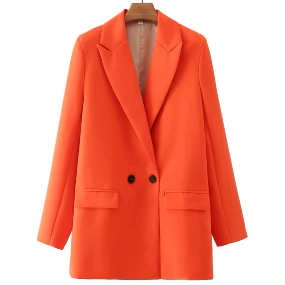 Double Breasted lapel neck blazer | SHEIN Orange
